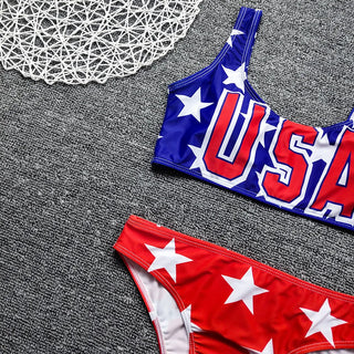 Women Independence Day Push Up High Cut V Neck Two Pieces Bikini Swimwear Alodia Store