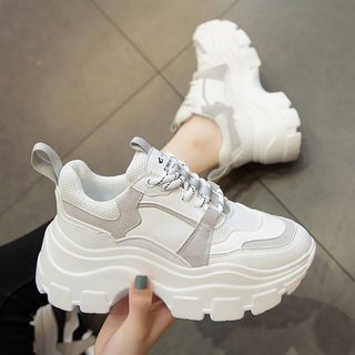 Women Sneakers Fashion Chunky Shoes Thick Sole Female Mesh Lace Up Platform Vulcanize Shoes Casual Footwear White Walking Shoes alodia store