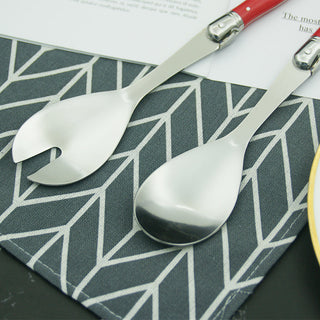 2pcs 10'' Red Salad Spoon set Laguiole Stainless steel Spoon Western Dinnerware Black ABS Handle Party Cake Dessert Tool Kitchen Alodia Store