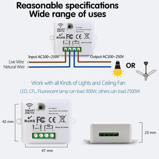 Wireless Smart Switch Light 433Mhz RF 86 Wall Panel Switch with Remote Control Mini Relay Receiver 220V Home Led Light Lamp Fan alodia store