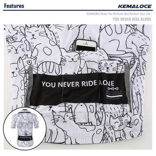 KEMALOCE Breathable Unisex White Cartoon Cat Cycling Jersey Spring Anti-Pilling Eco-Friendly Bike Clothing Top Road Team Bicycle alodia store