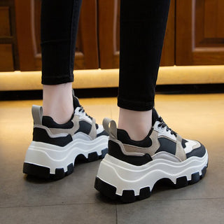 Women Sneakers Fashion Chunky Shoes Thick Sole Female Mesh Lace Up Platform Vulcanize Shoes Casual Footwear White Walking Shoes alodia store