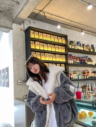 Japanese soft girl cute plus velvet thick hooded sweater ins selling Alodia Store
