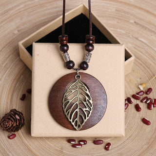 Vintage Ethnic Style Wooden Necklace Owl Leaves Beaded Pendant Choker Long Chain Sweater Dress Neck Jewelry Accessories Alodia Store