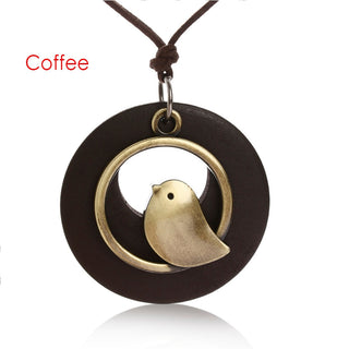Vintage Wooden Bird Pendant Necklaces Boho Ethnic Style Metal Hollow Necklaces Retro Long Sweater Chain Rope Jewelry for Women Alodia Store