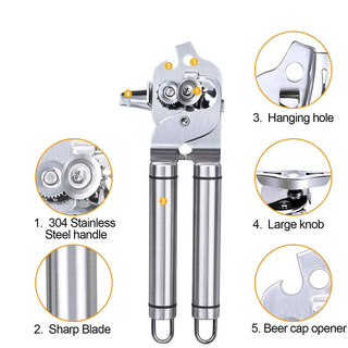 Can Opener Kitchen Accessories Gadget Sets Bottle Openers Stainless Steel Ergonomic Manual Kitchen Tools Free 2 Blades Alodia Store