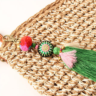 1pc Flower Charms Keychains Wooden Beads With Pompom Keyring Colorful Jewelry Boho Style Alodia Store