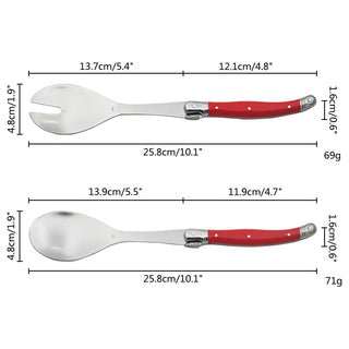2pcs 10'' Red Salad Spoon set Laguiole Stainless steel Spoon Western Dinnerware Black ABS Handle Party Cake Dessert Tool Kitchen Alodia Store