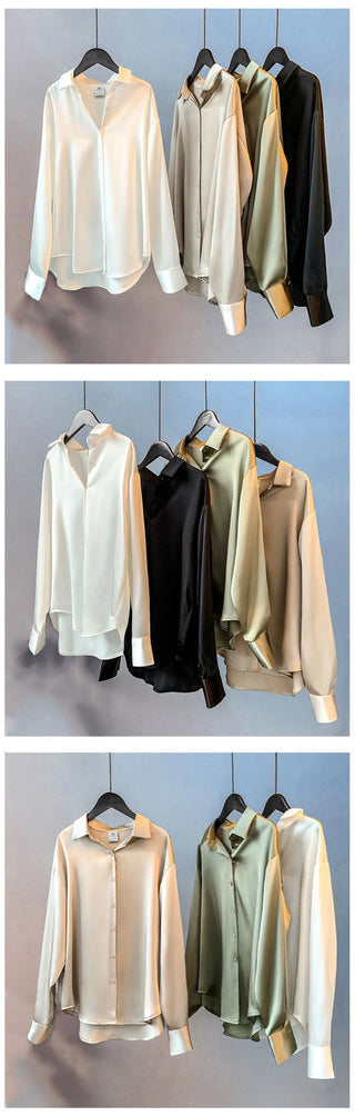 Satin Shirt Womens Clothing Silk Shirts Vintage Blouse Office Lady Sheer Top Longsleeve Dress Shirt  Ladies Overshirt Alodia Store