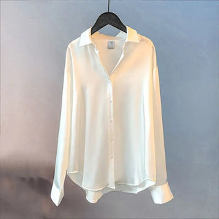 Satin Shirt Womens Clothing Silk Shirts Vintage Blouse Office Lady Sheer Top Longsleeve Dress Shirt  Ladies Overshirt Alodia Store