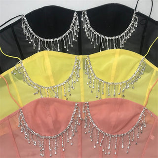 crystal tassels mesh bralette crop tops women push up croptop 2020 night out club party sexy beach wear chic ladies summer tops alodia store
