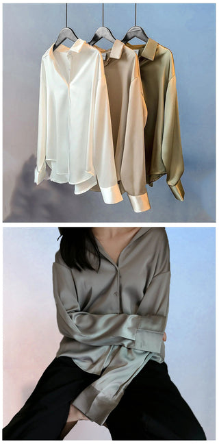 Satin Shirt Womens Clothing Silk Shirts Vintage Blouse Office Lady Sheer Top Longsleeve Dress Shirt  Ladies Overshirt Alodia Store