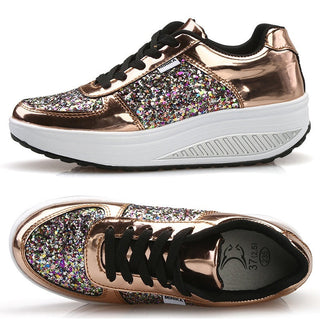 Women's Ladies Wedges Sneakers Sequins Shake Shoes alodia store