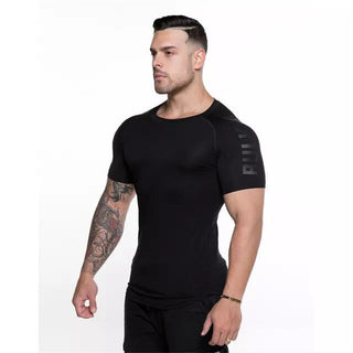Compression Quick dry T-shirt Men Running Sport Skinny Short Tee Shirt Male Gym Fitness Bodybuilding Workout Black Tops Clothing alodia store