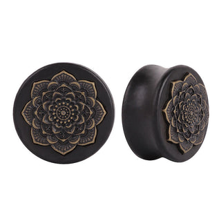 New Style 2PCS Black Natural Wood Mandala Flower Ear Plugs Tunnels Ear Expanders Earring Gauges Piercing Plug Ears Body Jewelry Alodia Store