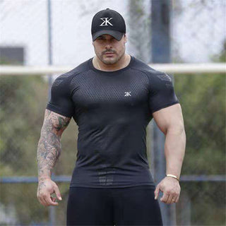 Compression Quick dry T-shirt Men Running Sport Skinny Short Tee Shirt Male Gym Fitness Bodybuilding Workout Black Tops Clothing alodia store