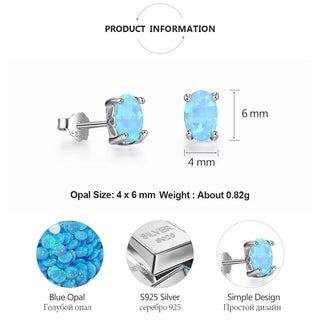 Sterling Silver Stud Earrings for Women Cute 4mm Created Oval White Pink Blue Fire Opal Earrings Alodia Store