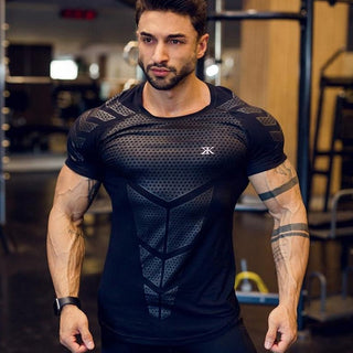 Compression Quick dry T-shirt Men Running Sport Skinny Short Tee Shirt Male Gym Fitness Bodybuilding Workout Black Tops Clothing alodia store
