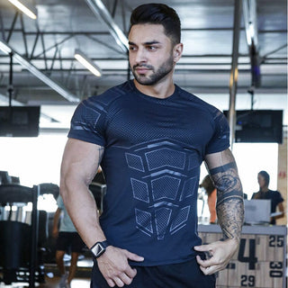 Compression Quick dry T-shirt Men Running Sport Skinny Short Tee Shirt Male Gym Fitness Bodybuilding Workout Black Tops Clothing alodia store
