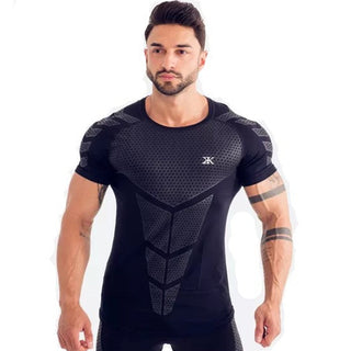 Compression Quick dry T-shirt Men Running Sport Skinny Short Tee Shirt Male Gym Fitness Bodybuilding Workout Black Tops Clothing alodia store