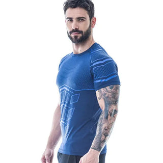 Compression Quick dry T-shirt Men Running Sport Skinny Short Tee Shirt Male Gym Fitness Bodybuilding Workout Black Tops Clothing alodia store