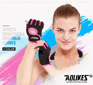 AOLIKES 1 Pair Men Women Gym Half Finger Sports Fitness Exercise Training Wrist Gloves Anti-slip Resistance Weightlifting Gloves Alodia Store