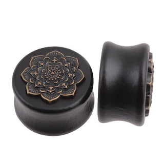 New Style 2PCS Black Natural Wood Mandala Flower Ear Plugs Tunnels Ear Expanders Earring Gauges Piercing Plug Ears Body Jewelry Alodia Store