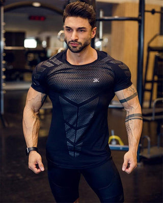 Compression Quick dry T-shirt Men Running Sport Skinny Short Tee Shirt Male Gym Fitness Bodybuilding Workout Black Tops Clothing alodia store