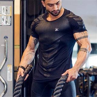 Compression Quick dry T-shirt Men Running Sport Skinny Short Tee Shirt Male Gym Fitness Bodybuilding Workout Black Tops Clothing alodia store