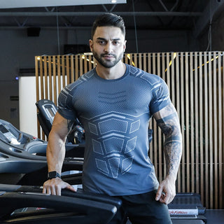 Compression Quick dry T-shirt Men Running Sport Skinny Short Tee Shirt Male Gym Fitness Bodybuilding Workout Black Tops Clothing alodia store