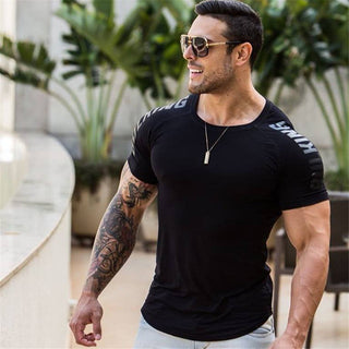 Compression Quick dry T-shirt Men Running Sport Skinny Short Tee Shirt Male Gym Fitness Bodybuilding Workout Black Tops Clothing alodia store