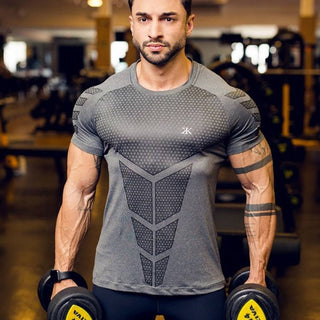 Compression Quick dry T-shirt Men Running Sport Skinny Short Tee Shirt Male Gym Fitness Bodybuilding Workout Black Tops Clothing alodia store