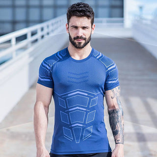 Compression Quick dry T-shirt Men Running Sport Skinny Short Tee Shirt Male Gym Fitness Bodybuilding Workout Black Tops Clothing alodia store