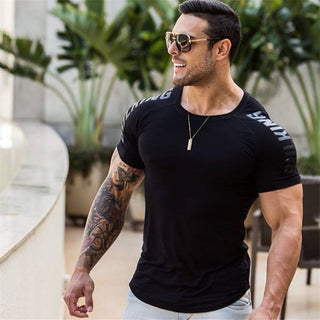 Compression Quick dry T-shirt Men Running Sport Skinny Short Tee Shirt Male Gym Fitness Bodybuilding Workout Black Tops Clothing alodia store