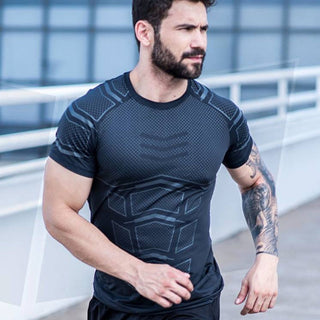 Compression Quick dry T-shirt Men Running Sport Skinny Short Tee Shirt Male Gym Fitness Bodybuilding Workout Black Tops Clothing alodia store