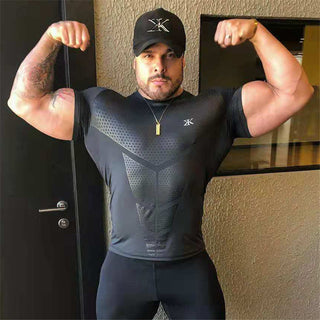 Compression Quick dry T-shirt Men Running Sport Skinny Short Tee Shirt Male Gym Fitness Bodybuilding Workout Black Tops Clothing alodia store