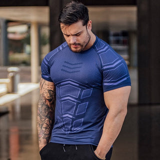 Compression Quick dry T-shirt Men Running Sport Skinny Short Tee Shirt Male Gym Fitness Bodybuilding Workout Black Tops Clothing alodia store