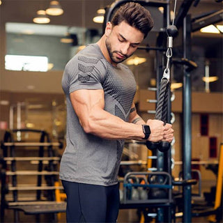 Compression Quick dry T-shirt Men Running Sport Skinny Short Tee Shirt Male Gym Fitness Bodybuilding Workout Black Tops Clothing alodia store
