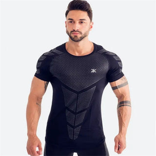 Compression Quick dry T-shirt Men Running Sport Skinny Short Tee Shirt Male Gym Fitness Bodybuilding Workout Black Tops Clothing alodia store
