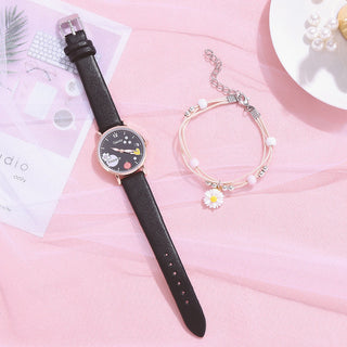 Kids Watches Pink Cute Children's Wristwatch Cartoon Pattern Quartz Watch Set For Girls Fashion Students' Clock relogio infantil Alodia Store