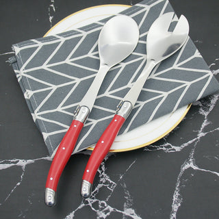 2pcs 10'' Red Salad Spoon set Laguiole Stainless steel Spoon Western Dinnerware Black ABS Handle Party Cake Dessert Tool Kitchen Alodia Store