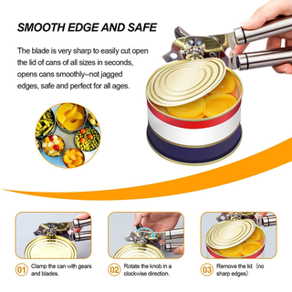 Can Opener Kitchen Accessories Gadget Sets Bottle Openers Stainless Steel Ergonomic Manual Kitchen Tools Free 2 Blades Alodia Store