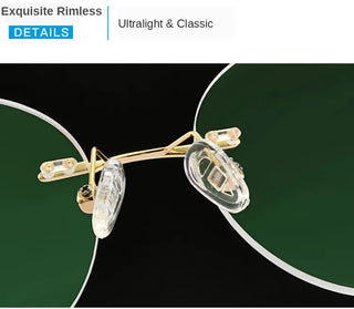 Titanium Alloy Rimless Glasses Frame Men Ultralight Round Eyeglasses Myopia Prescription Frames For Women Optical Eye Glass Alodia Store