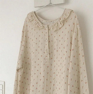 Ruffles Sleep Dress Women Long Sleeve  SLEAPWEAR Alodia Store