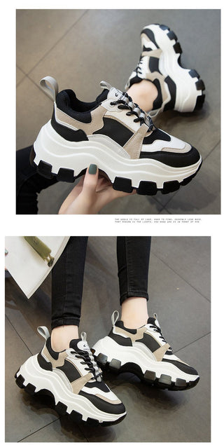 Women Sneakers Fashion Chunky Shoes Thick Sole Female Mesh Lace Up Platform Vulcanize Shoes Casual Footwear White Walking Shoes alodia store