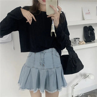 Candy Colors Loose Long Sleeve T-shirts Women Spring Daily Student All-match Casual Streetwear Short Style Tops Basic Undershirt Alodia Store