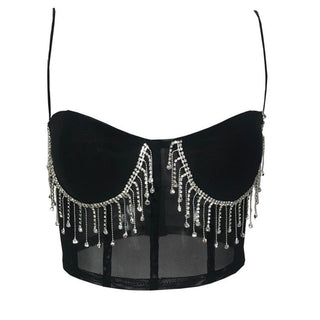 crystal tassels mesh bralette crop tops women push up croptop 2020 night out club party sexy beach wear chic ladies summer tops alodia store