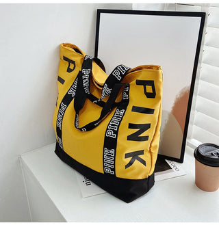 Colorblock Pink Letter Graphic Tote Handbags nylon fabric Alodia Store