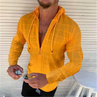 Fashion Long/Short sleeved Hoodie Zipper T shirt Men clothing Summer Solid color Casual Plaid print Open Stitch Th alodia store
