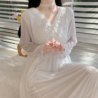 Long-sleeved Sexy Lace Home Clothes Night Gown Sleep Dress Alodia Store